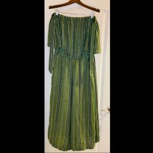 Black, White, and Green striped romper.